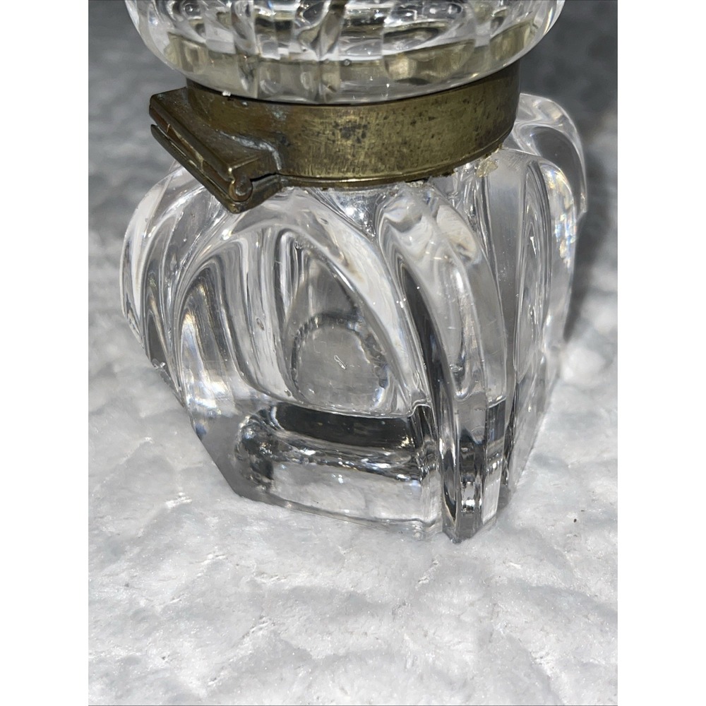 Antique Crystal Cut Glass Inkwell Asprey‎ Co. ?   Brass Hinged Lid 19th Century - Picture 4 of 11